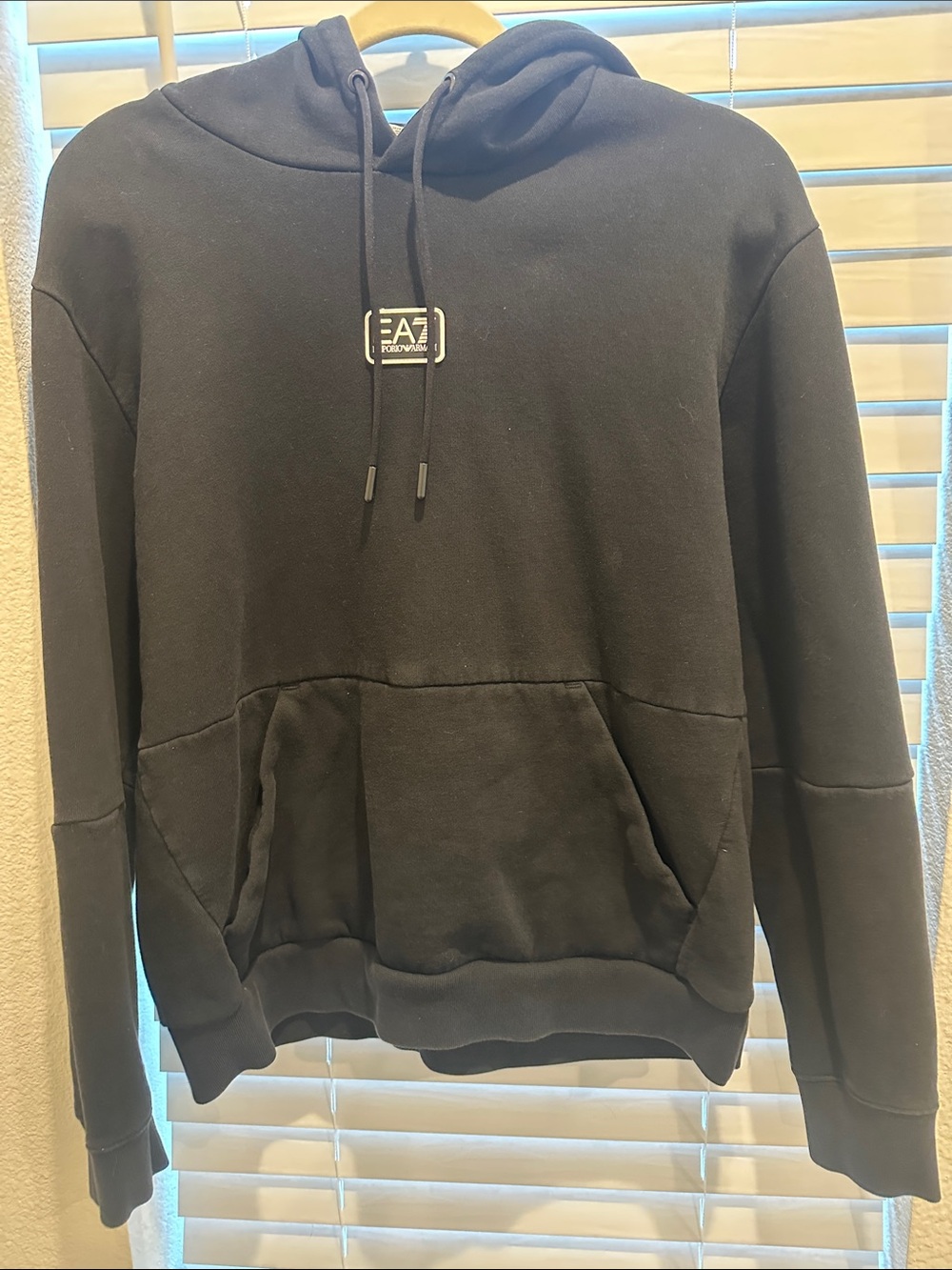 Emporio Armani Black Pullover Hoodie with Subtle EA7 Logo